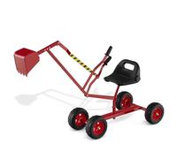 DREAMADE Pelleteuse pour Enfants, Jouet de Bac à Sable en Métal avec Siège Rotatif à 360°, Pelle Flexible, Grue Excavatrice d'Extérieur pour pour Terre, Neige, Plage (Rouge,avec Roues)
