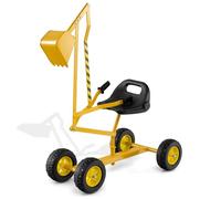 DREAMADE Pelleteuse pour Enfants, Jouet de Bac à Sable en Métal avec Siège Rotatif à 360°, Pelle Flexible, Grue Excavatrice d'Extérieur pour pour Terre, Neige, Plage (Jaune,avec Roues)