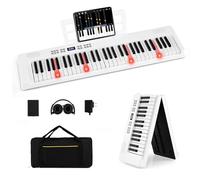 DREAMADE Piano 61 Touches Pliable, Clavier Électronique avec Fonction MIDI, Casque&Pédale de Sustain, Piano Numérique Portable avec Sac de Transport pour Débutants (Blanc)