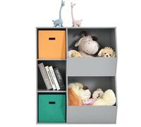 DREAMADE Placard de Rangement pour Jouets avec 5 Niches, Bibliotheque Enfant avec 3 Cubes et 2 Boîtes, Salle de Jeux, Salon, Gris