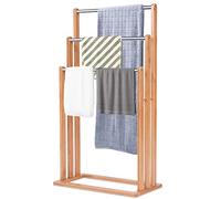 DREAMADE Porte-Serviettes/Echelle avec 3 Niveaux, Bambou et INOX Solide et Etanche, Ranger et Sécher Les Serviettes Vêtements Torchons Cravates, Salle de Bain Balcon Jardin, Naturel