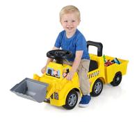 DREAMADE Porteur Enfant, Voiture Porteur avec Pelle et Remorque Amovible, Klaxon & Musique, Espace de Rangement sous Le Siège, Jouet Excavatrice pour Bébés de 18-36 Mois (Bulldozer Jaune)