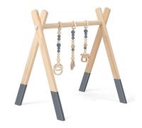 DREAMADE Portique d’Éveil avec Jeux Suspendus en Bois, Arche de Jeux Pliable avec Structure Triangulaire, Arche d'Activité pour Bébé Plus de 3 Mois (Gris+Bois)
