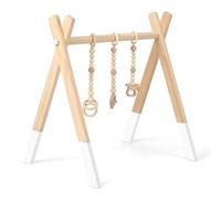 DREAMADE Portique d’Éveil avec Jeux Suspendus en Bois, Arche de Jeux Pliable avec Structure Triangulaire, Arche d'Activité pour Bébé Plus de 3 Mois (Blanc+Bois)