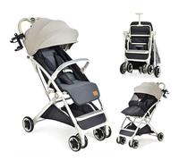 DREAMADE Poussette Légère Compact à 15 KG avec Dossier&Auvent&Repose-pieds Réglables,Poussette Canne Pliante Bébé 0-3 Ans avec Moustiquaires&Roues Verrouillables (Gris)