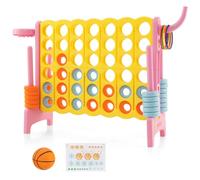 DREAMADE Puissance 4 Géant pour Enfants sur Pied 84 x 33 x 74 CM avec 42 Anneaux, Levier de Réinitialisation du Jeu, Jeu de Société pour Réunions de Famille,Maternelle,Camping (Rose&Jaune)