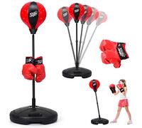 DREAMADE Punching-Ball sur Pied, Sac de Frappe à Hauteur Réglable avec Gants de Boxe et Pompe, Set de Boxe Debout Gonflable avec Base Rempli d’Eau ou de Sable (81cm - 122cm) (Rouge)