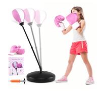 DREAMADE Punching-Ball sur Pied, Sac de Frappe à Hauteur Réglable avec Gants de Boxe et Pompe, Set de Boxe Debout Gonflable avec Base Rempli d’Eau ou de Sable (81cm - 122cm) (Rose)