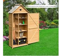 DREAMADE Abri de Jardin en Bois, Armoire de Jardin Remise pour Outils, avec 5 Étagères, Une Porte et Toit Double Pente pour Jardin, Balcon ou Terrasse, Jaune (Bois, 80x45x176 CM)