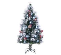 DREAMADE Sapin de Noël 150CM à Fibre Optique Pré-éclairé, Enneigé, 170 Feuilles en PVC, Aiguilles de Pin, 49 LED Blanc Froid,