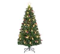 DREAMADE Sapin de Noël à Fibre Optique Pré-éclairé 180 CM 220 Feuilles en PVC 64 LED Blanc Chaud 8 Modes Pommes de Pin
