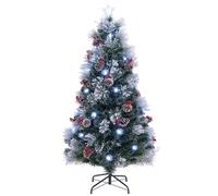 DREAMADE Sapin de Noël à Fibre Optique Pré-éclairé 180CM 220 Feuilles 63 LED Blanc Froid 8 Modes Pommes de Pin Baies Rouges