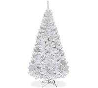 DREAMADE Sapin de Noël Artificiel 150CM/180CM/210CM/240CM, Pieds en Fer et Feuilles en PVC, 350/650/950/1138 Branches Décoration pour Maison Noël Blanc (180cm)