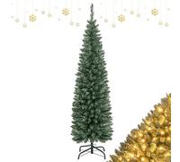 DREAMADE Sapin de Noël Artificiel 150CM,Arbre de Noël Artificiel avec 150 Lumières LED,296 Branches PVC,Décoration Pré-illuminée Noël en Crayon avec Eclairage Blanc Chaud