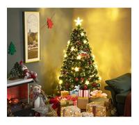 DREAMADE Sapin de Noël Artificiel 150CM avec 21 Lampes du Etoile, 8 Modes Fibre Optique+LED, Pieds en Fer et Feuilles en PVC