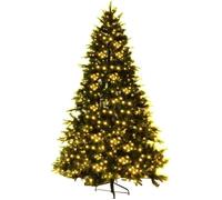 DREAMADE Sapin de Noël Artificiel 210CM/225CM/240CM, 460/540/600 Lampes à LED avec Lumière Blanche Chaude, Pommes de Pin, Pieds en Fer et Feuilles en PE, Décoration pour Noël Vert (225cm)