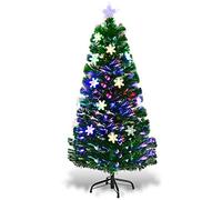 DREAMADE Sapin de Noël Artificiel 90CM/120CM/150CM/180CM avec 12/18/24/28 Lampes à LED, Arbre de Noël en PVC avec Flocon de Neige, Etoile au Sommet d’Arbre et Pieds en Fer, Vert (120cm)