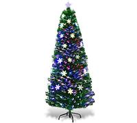 DREAMADE Sapin de Noël Artificiel avec Flocon de Neige 90CM/120CM/150CM/180CM, avec Lampes à LED et Etoile au Sommet d’Arbre, Pieds en Fer et Feuilles en PVC, Décoration pour Noël Vert (180cm)