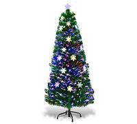 DREAMADE Sapin de Noël Artificiel avec Flocon de Neige 90CM/120CM/150CM/180CM, avec Lampes à LED et Etoile au Sommet d’Arbre, Pieds en Fer et Feuilles en PVC, Décoration pour Noël Vert (150cm)