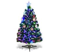 DREAMADE Sapin de Noël Artificiel avec Flocon de Neige 90CM/120CM/150CM/180CM, avec Lampes à LED et Etoile au Sommet d’Arbre, Pieds en Fer et Feuilles en PVC, Décoration pour Noël Vert (90cm)