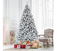 DREAMADE Sapin de Noël Artificiel en Flocage 225CM, avec 1010 Branches et Charnière Automatique, Décoration Festive pour Maisons