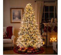 DREAMADE Sapin de Noël artificiel illuminé 240 CM, Sapin Enneigé Réaliste avec 1646 Branches Denses,460 LED,Support Métallique