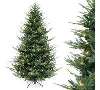 DREAMADE Sapin de Noël Artificiel, Sapin de Noël à Charnière avec Branches en PE/PVC,Lumières LED, 8 Modes d'Eclairage,Gants,Base Métallique,Arbre de Décoration Pré-éclairé pour Maison, Bureau (240CM)