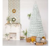 DREAMADE Sapin de Noël Blanc à Fibre Optique Pré-éclairé de 210 cm 48 LED Colorées Etoile Supérieure 270 Pointes de Branches