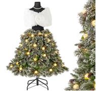 DREAMADE Sapin de Noël Pré-éclairé 150 cm en Forme de Mannequin, 465 Branches, 50 Lumières LED Blanc Chaud, Pommes de Pin