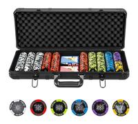 DREAMADE Set de Poker avec 500 jetons de Poker Laser & Valise en Aluminium & 2 Jeux de Cartes & 5 dés & 3 Boutons de Croupier, pour Le Texas Hold'em & Le Blackjack (500 Jetons)
