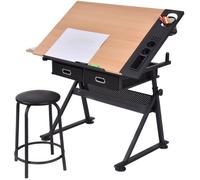 DREAMADE Table à Dessin avec Tabouret. Planche avec Rallonge Rangement des Crayons 2 Tiroirs, pour Enfant Adulte Lire décrire