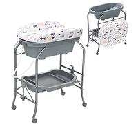 DREAMADE Table à Langer Bébé 4 en 1,Baignoire Bebe Pliable avec Support en Fer,4 Roues Universelles Verrouillables,Panier de Rangement,Commode à Langer Nourrisson 0-12 Mois,Charge 35 KG (Gris)