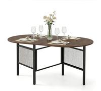 DREAMADE Table à Manger Pliable pour 6-8 Personnes, Table de Cuisine Ovale Rabattable avec Cadre en Métal, Meuble Console Pliable pour Salon, Salle à Manger, Petits Espaces, 150 x 80 x 76 cm (Brun)