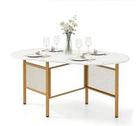 DREAMADE Table à Manger Pliable pour 6-8 Personnes, Table de Cuisine Ovale Rabattable avec Cadre en Métal, Meuble Console Pliable pour Salon, Salle à Manger, Petits Espaces, 150 x 80 x 76 cm (Blanc)
