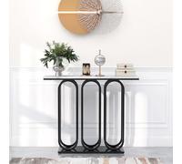 DREAMADE Table Console 100x30x80CM avec Plateau en Faux Marbre,Table d’Entrée avec Cadre en Métal&Design Anti-Basculement,Table d'Appoint Multifonctionnelle Modern pour Salon Chambre