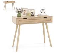 DREAMADE Table Console Table d’Entrée en Bois Style Bohème Moderne avec Tiroir en Rotin et Dispositifs Anti-basculement, 88x40x77cm