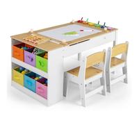 DREAMADE Table d'art et 2 Chaises Bureau Enfants à Dessin Tout-Petits avec Plateau Basculant&6 Tiroirs en Tissu&6 Bacs à Peinture&Rouleau de Papier,Table d'Activité Charge 90+50KG