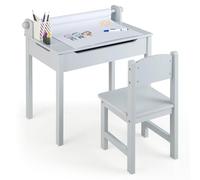 DREAMADE Table d'art et Chaise Enfant 3+Ans avec Dessus Rabattable,Bureau et Chaise Enfants en Bois 60x40x58CM avec Rouleau de Papier&Marqueurs,Bureau Garçons Filles Charge 30+50KG (Gris)