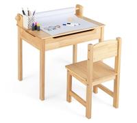 DREAMADE Table d'art et Chaise Enfant 3+Ans avec Dessus Rabattable,Bureau et Chaise Enfants en Bois 60x40x58CM avec Rouleau de Papier&Marqueurs,Bureau Garçons Filles Charge 30+50KG (Bois)