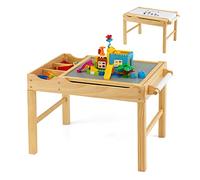 DREAMADE Table de Jeu Multi-Activités en Bois Enfants 80x60x57CM,Table de Construction Réversible Tout-Petits 3+Ans avec Plateau Double Face,Rouleau de Papier,3 Cubes,Papier Dessin (Naturel)
