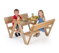 DREAMADE Table de Pique-Nique Enfants, Table Extérieure en Bois avec Bancs Intégrés et Dossiers pour 4, Ensemble Multi-activités Table et Chaises pour Patio, Jardin, Arrière-Cour, 3+ Ans