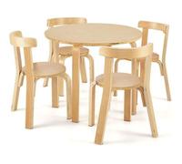 DREAMADE Table d'Enfant Ronde avec 4 Chaises pour Enfants 4 Ans+, Style Scandinave, Meubles pour Jouer, Dessiner, Lire, Naturel