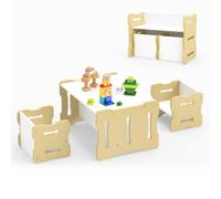 DREAMADE Table Enfant avec 2 Chaises, Banc Convertible & Bureau pour Lire, Manger, Dessiner, Artisanat, Table d’Activité pour Maison, Maternelle, Crèche (Naturel)