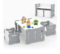 DREAMADE Table Enfant avec 2 Chaises, Banc Convertible & Bureau pour Lire, Manger, Dessiner, Artisanat, Table d’Activité pour Maison, Maternelle, Crèche (Gris)