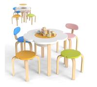 DREAMADE Table Enfant avec 4 Chaises, Table d'Activité en Bois, Espace de Rangement Caché, Mobilier avec Forme de Fleur pour Salle de Jeux, Maternelle, 3 Ans+