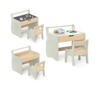 DREAMADE Table Enfant avec Chaise,Table à Dessin Enfant 3+Ans avec Plateau Amovible Double Face,Rouleau de Papier,Espace Rangement,Bureau Garçons Filles en Bois pour Chambre,École,Salon (Vert)