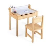 DREAMADE Table Enfant avec Chaise,Table de Dessin Enfant 3+Ans avec Dessus Rabattable,Bureau Garçons Filles en Bois 60x40x58CM avec Chaise&Rouleau de Papier&Marqueurs,Charge 30+50KG (Bois)