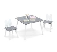 DREAMADE Table Enfants avec 2 Chaises à Oreilles de Lapin, Pieds en Bois Massif, Peu Encombrante, Charge 40KG, 3-6 Ans, Gris