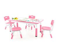 DREAMADE Table Enfants avec 4 Chaises,Bureau Multifonctionnel Tout-Petits avec Plateau de Graffiti,Hauteur Réglable,Pieds Antidérapants,Table d'art et Chaises pour Maison,Crèche,École (Rose)