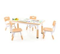 DREAMADE Table Enfants avec 4 Chaises,Bureau Multifonctionnel Tout-Petits avec Plateau de Graffiti,Hauteur Réglable,Pieds Antidérapants,Table d'art et Chaises pour Maison,Crèche,École (Orange)